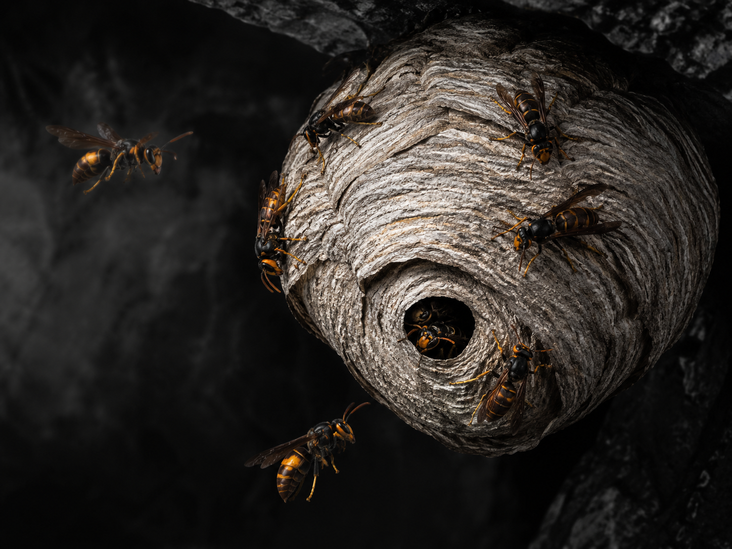 Een groot nest met hoornaars