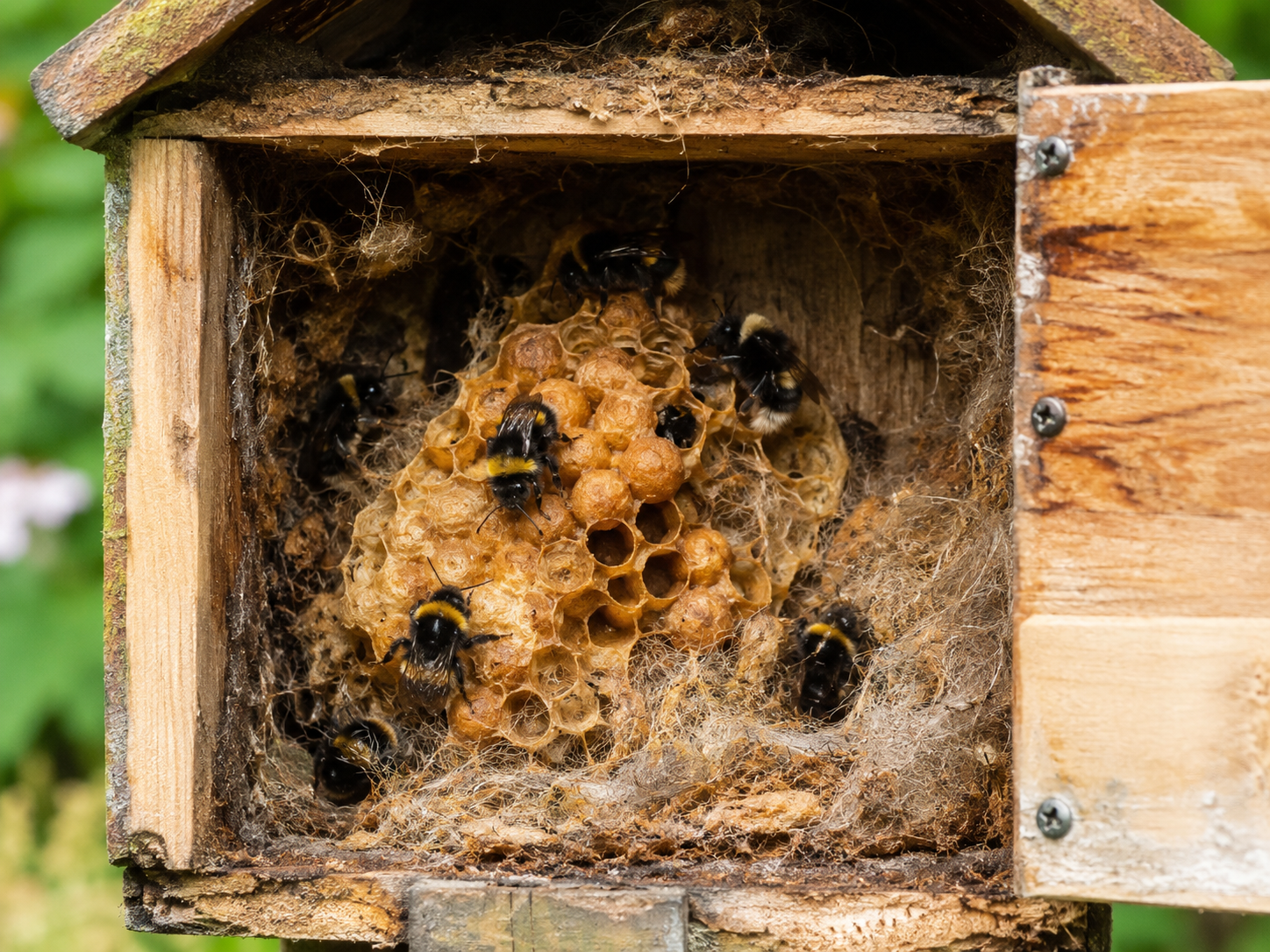Bijen in een houten nestkast